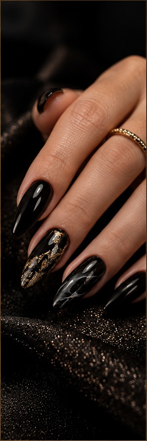 Nageldesign-Inspiration in Schwarz und Gold