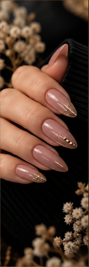 Nageldesign-Inspiration in Nude und Gold